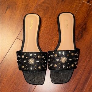 Aldo Black Sandals with Gold Accents